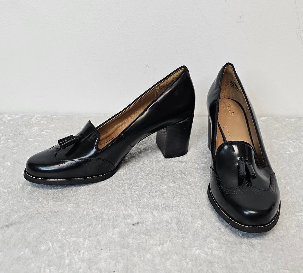 Clarks Artisan Tarah Rosie Womens Black Leather Tassel Pumps-Size 8.5Mf